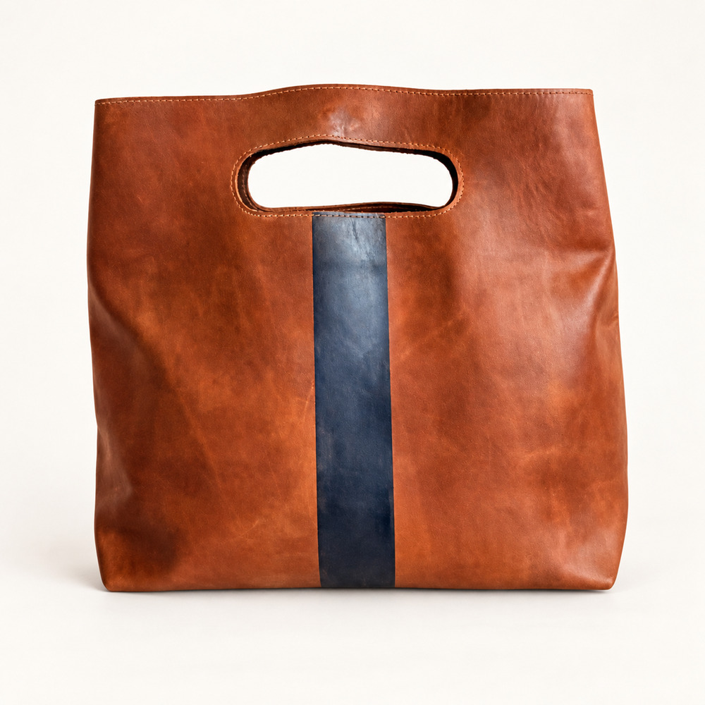 Ceri Hoover Alys Tall Tote - Russet Black Stripe Leather Cutout Bag Minimalist